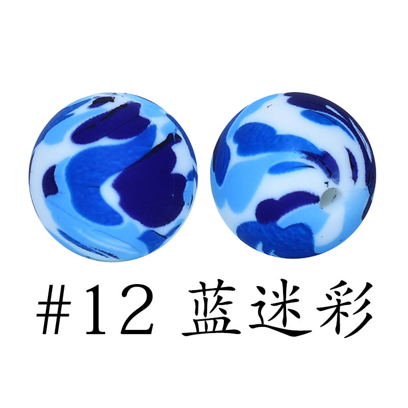 Wholesale 50pcs 16mm Print Silicone Beads Colorful Silicone Water Transfer Beads